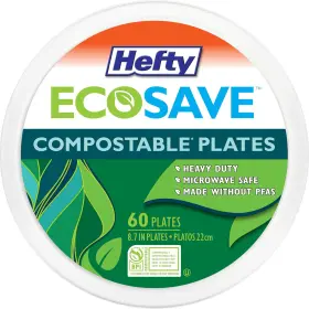 00d79600 Hefty Ecosave Compostable Paper Plates 8-3/4 Inch 60 Count White