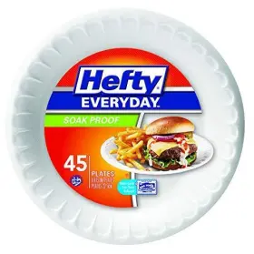 Hefty 013700419294 Everyday 9 Inch Foam Plates White 45 Count