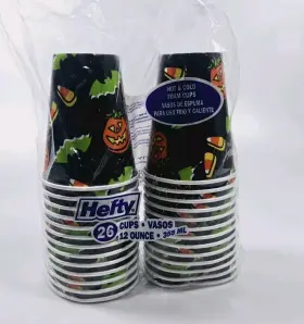Hefty 013700577116 Hot Cold Foam Cups Halloween Bats Candy Corn Jack O Latern 12 Ounce 2005