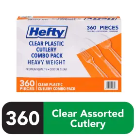 Hefty 013700956607 Clear Plastic Disposable Cutlery Combo Pack 360 Count