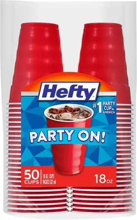 Hefty 313100021005 Party On Disposable Plastic Cups Red 18 Ounce 50 Count