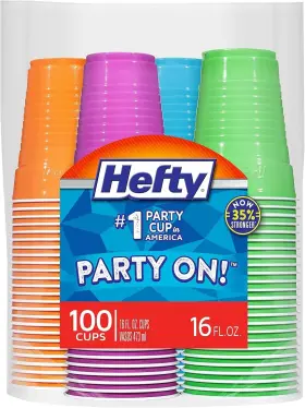 567984654 Hefty Party On Disposable Plastic Cups Assorted 16 Ounce 100 Count