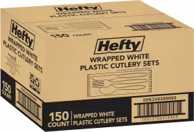 Hefty 689737693206 Individually Wrapped Plastic White Heavy-duty Cutlery Disposable 150 Set