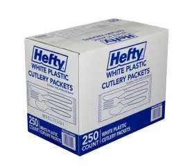 K24610 Hefty Wrapped Plastic Cutlery Combo Packs 250ct Fork Knife Spoon Set