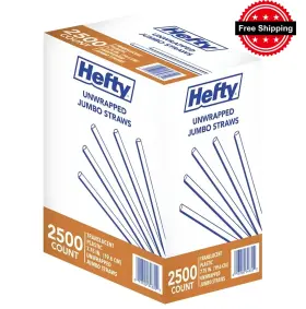 T2ju07 Hefty Jumbo Translucent Unwrapped Plastic Straws - 7.75 Inch 2500 Count Bulk Pack
