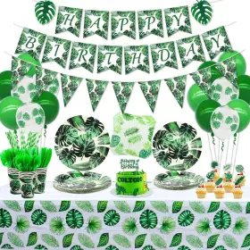 Hegbolke 605556580701 Tropical Palm Leaf Party Supplies - Hawaiian Luau Decorations Set Inclu