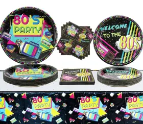 Hegbolke 779566392613 80s Party Supplies 122 Pcs Plates Napkins Tablecloth Set For Back To The