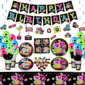 Hegbolke 779566397267 90s Party Supplies - Back To The Decorations Set Including Happy Bi