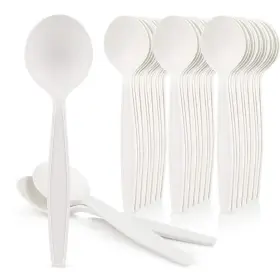 Helogreen 694157814605 Eco-friendly 50 Pack Cornstarch 6 Inch Disposable Soup Spoons Heavy Duty Disposa