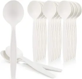 Pnk06 Helogreen Eco-friendly 50 Pack Cornstarch 6 Inch Disposable Soup Spoons Heavy Duty