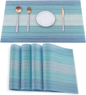 Heloho 762739307200 Placemats Set Of 4 Vinyl Table Place Mats Stain Resistant 4pcs Blue