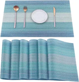 Heloho 762739353788 Blue Placemats Set Of 6 Stain-resistant Kitchen Table Mats 6pcs