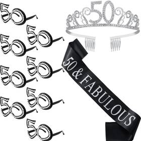 Henoyso Ii-henoyso-1104 50th Birthday Accessory Set Sash Tiara Glitter Glasses For Womens Party D