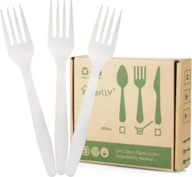 Herlly 744759652218 Compostable Fork 100 Biodegradable Silverware For Party Large Disposable Utensil