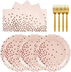Zpz001 Hfbobp 75pcs Pink And Rose Gold Plates Napkins Party Supplies 7 Inch Dot