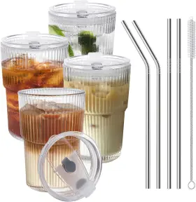 Hgswbls-4p Higiinc Iced Coffee Cups With Lids And Straws 4 Pcs 16 Oz Unbreakable 16oz Clear