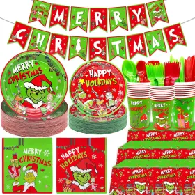 Higzyovn 313095035094 185pcs Merry Christmas Decorations Party Supplies Tableware S