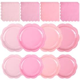 Himake Hmw0038 144pcs Party Plates And Napkins Pink Disposable Paper Set With 7ftft De