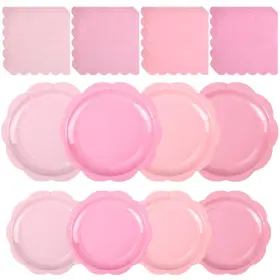 Hmw0038 Himake 144pcs Party Plates And Napkins Pink Disposable Paper Set With 7ftft De