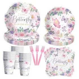 Hvd0511 Hipvvild Butterfly Baby Shower Decorations - A Little Is On The Way Plates
