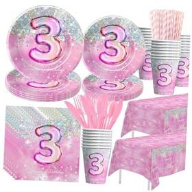 Hipvvild Hvd0673 Pink 3rd Birthday Decorations Tableware Girl Third Party Supplies