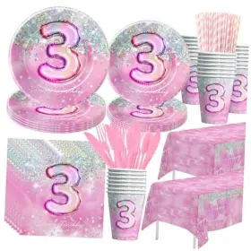 Hvd0673 Hipvvild Pink 3rd Birthday Decorations Tableware Girl Third Party Supplies