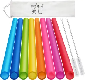 Hiware 445053639648 8 Pcs Extra Wide Reusable Boba Straws With 1 Bag And 2 Brushes - Bpa Free
