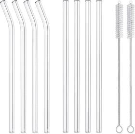 Hiware 759549918351 10-piece Reusable Glass Drinking Straws - 10 Inch X Mm Smoothie For Milk