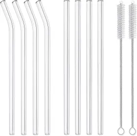 Hiware 759549918351 10-piece Reusable Glass Drinking Straws - 10 Inch X Mm Smoothie For Milk