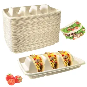 Hlimior 235482500034 50pcs Disposable Taco Holder For Party Plates With 3 Divi