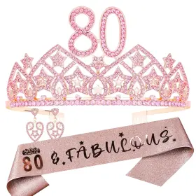 Hnoonz 780280396313 80th Birthday Tiara And Sash Set For Women 3-piece Pink Adult Par