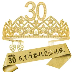 Hnoonz 780280396375 30th Birthday Tiara Sash 30 And Fabulous Bday