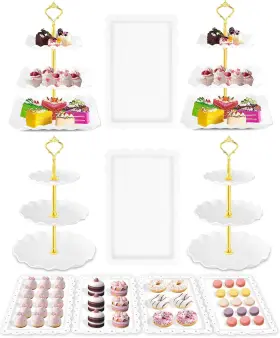 Hoe-10 Hoedia 10 Pcs Cake Stand Plastic Dessert Table Display Set 4 3 White