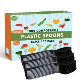 Hogoware 061027870118 200 Pack Black Spoons Plastic Silverware Disposable Cutlery Set Utensil Plast