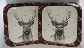 Holiday Time 018697897483 2 Pack Majestic Stag Premium Tableware Red/black/white Plaid 8 Ct 9 In