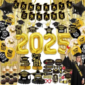 B0drhxcppy Homdaily Graduation Decorations 2025-black And Gold Party Class