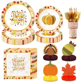 Psge02 Homdaily 196 Pcs Thanksgiving Plates And Napkins Dinnerware Sets Paper D