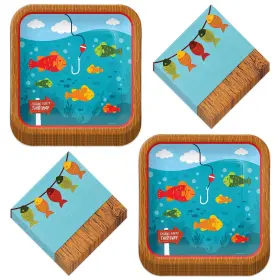 Home & Hoopla 759767262076 Little Fisherman Fishing And Camping Party Square Paper Dinner Plates Lunch