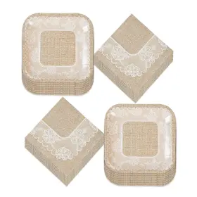 Home & Hoopla 763180924855 Wedding Party And Bridal Shower Rustic Burlap Lace Paper Dessert Plates A