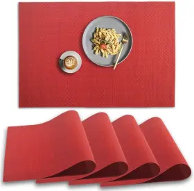 012ppm0318 Homedge Pvc Placemat 4 Pcs Of Non-slip Heat Resistant 45 Cm X 30 Red