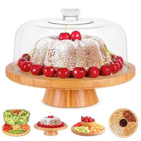 Homeries 850026262261 Bamboo Cake Stand With Lid Plate 6 In 1