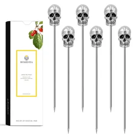 Homestia 938652612569 6 Pcs Cocktail Picks For Drinks Gothic Silver Skull Martini Sticks C
