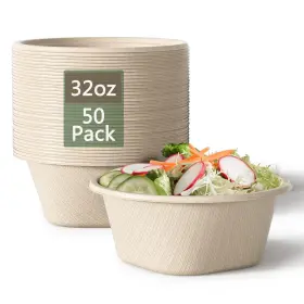 Mw-071 Homestockplus 946ml 32 Oz Deep Paper Bowls Disposable Bowl - Heavy Duty Compostable Bo