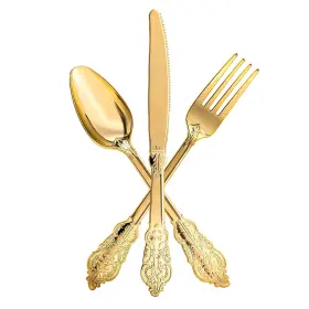 Homip 779584020840 160 Gold Plastic Silverware Set Disposable Utensils Including 80 Forks40