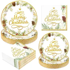 Homlouue 274 Christmas Paper Plates And Napkins Tree Gold Plate Napkin Disp