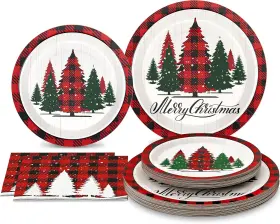 Kddds117 Homlouue 200 Pcs Christmas Paper Plates And Napkins Red White Disposable Se