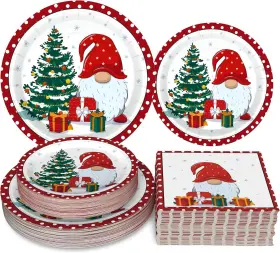 Kddds155 Homlouue 200 Pcs Christmas Paper Plates And Napkins Tree Gnome