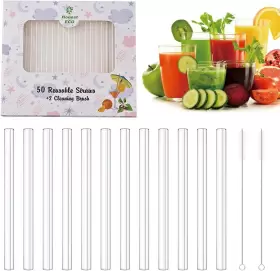 Honest Eco 445013072058 50 Reusable Clear Drinking Straws With Cleaning Brush 15cm 6 In Short F