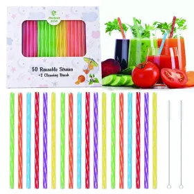 Honest Eco 624153523003 50 Pack Colorful Straws 6in Extra Short Reusable Plastic Fo