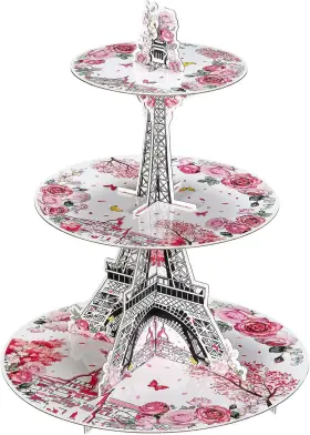 Ex-honeydak-822594 Honeydak 3 Tier Paris Party Cupcake Stand Decorations Pink Theme